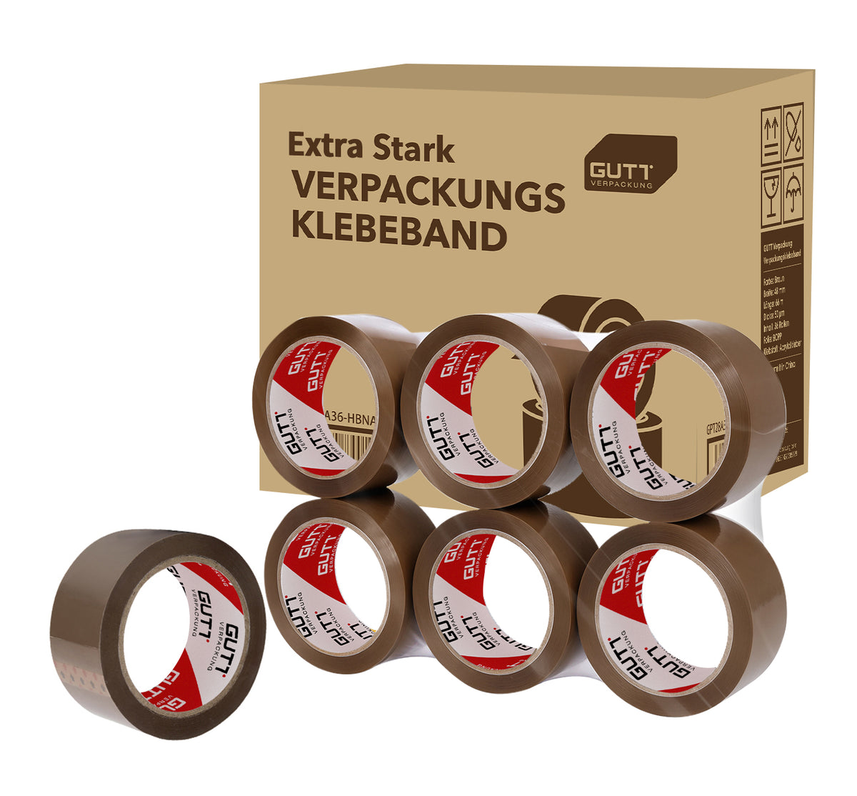 Klebeband Braun 36 Rollen im Karton, leise abrollend
