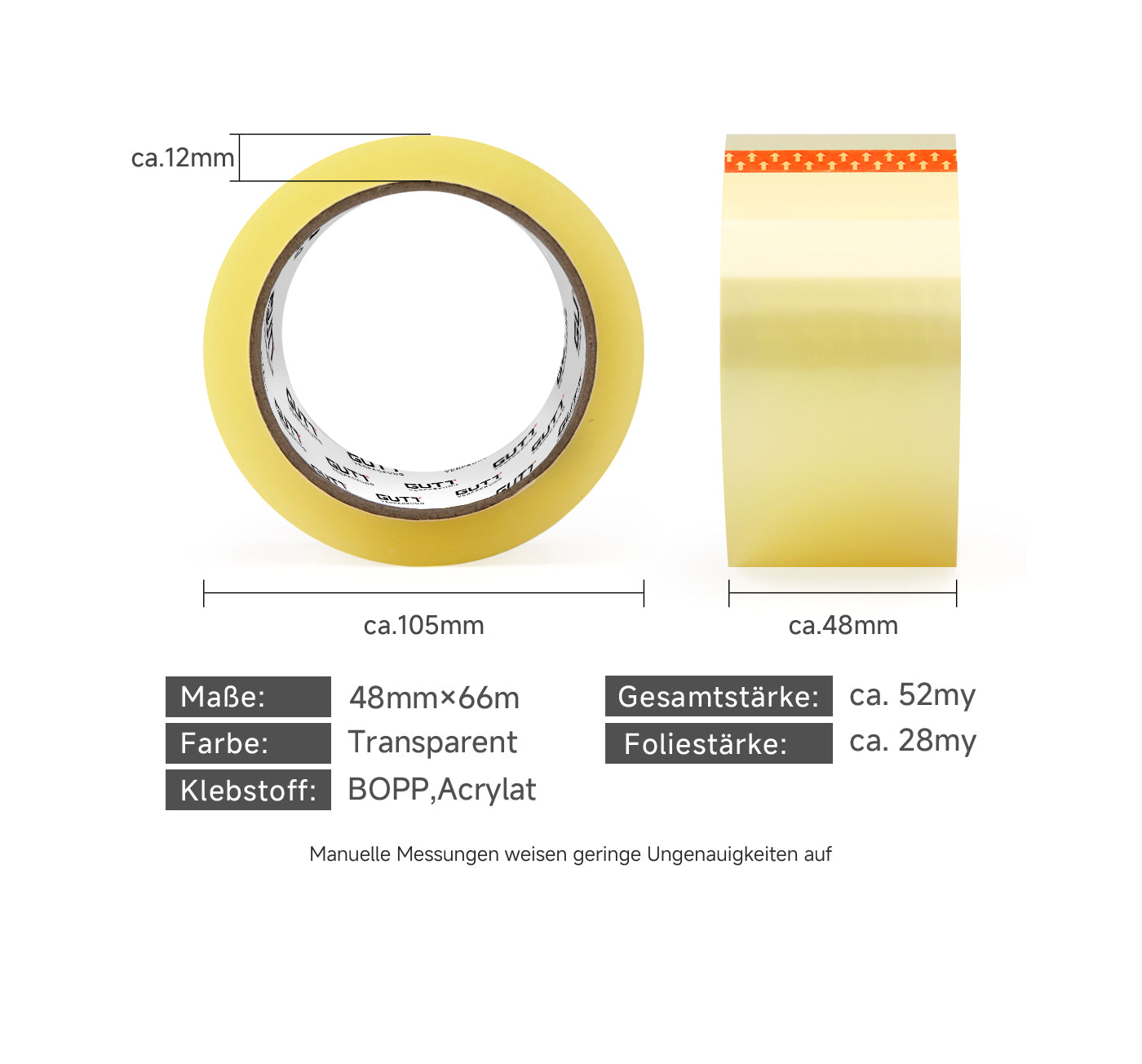 Klebeband Transparent 36 Rollen im Karton, leise abrollend